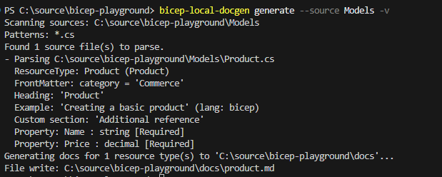 Running `bicep-local-docgen`